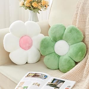 Gowwye 2 Pcs Flower Throw Pillow 15 7 Daisy Flower Shaped Pillows Set with Faux Rabbit Fur Soft