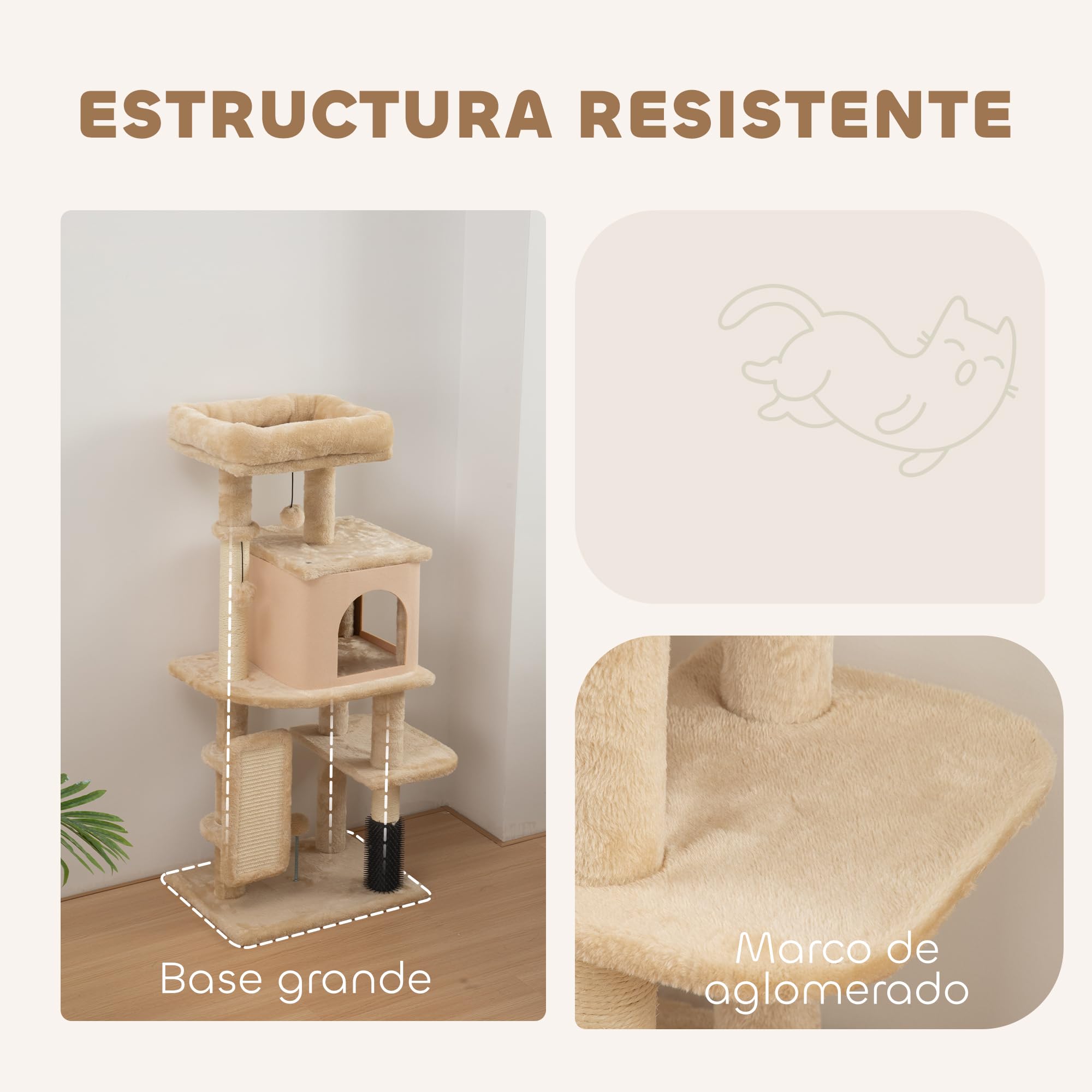 PawHut Árbol Rascador para Gatos - Altura 104 cm con Plataformas, Bolas Colgantes y Almohadilla para Rascar - Beige