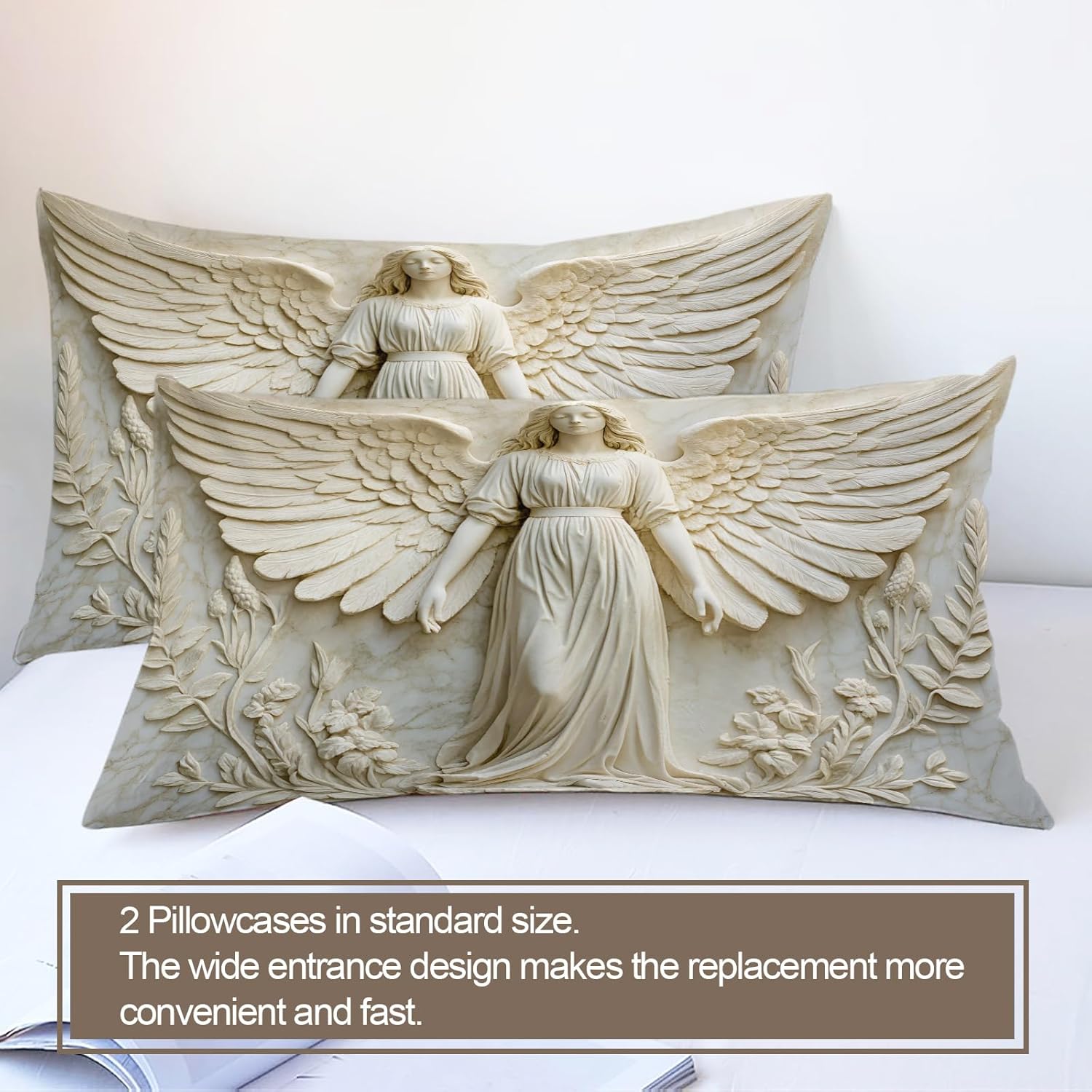 Angel Relief Duvet Cover Set King Bedding Sets Holy Angel Bedding Relief Sculpture Comforter Cover,for Kids Boy Women Teen Girl, Bedroom Decor 3 Piece