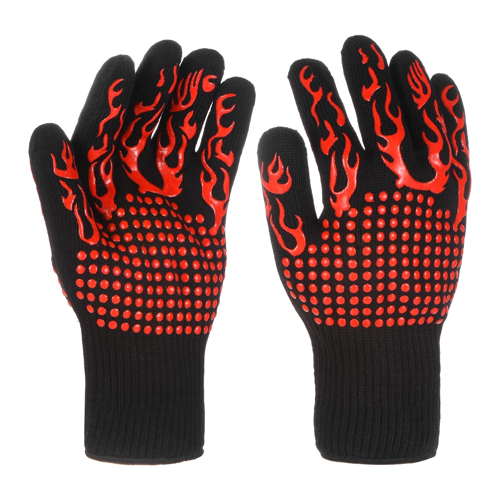 M METERXITY 1-Pair BBQ Heat Resistant Gloves 1472°F Flame Pattern S, Red