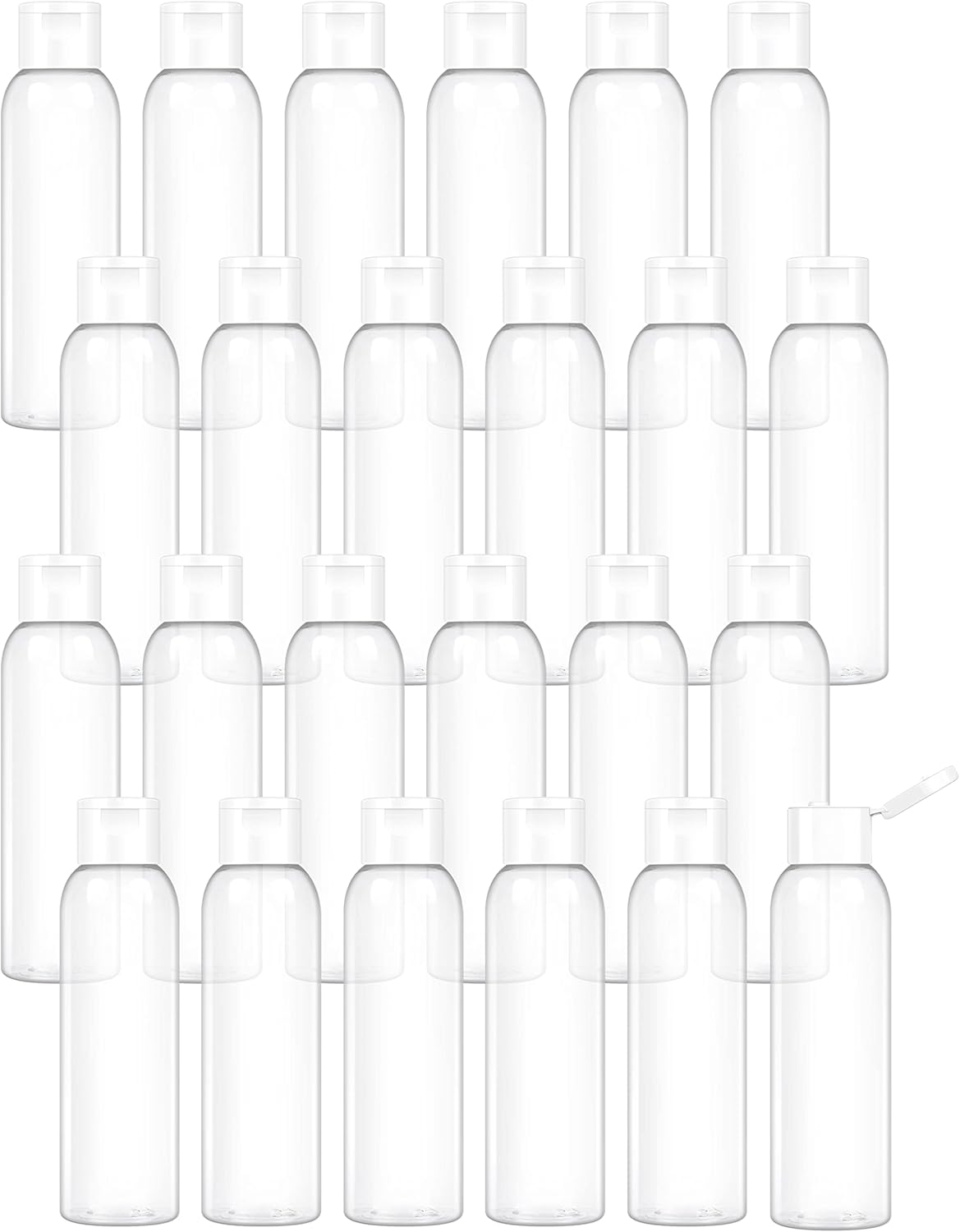 4oz Clear Plastic Bottles with Flip Caps 24 Pack Reusable Travel Container for Shampoo Conditioner Toiletries Lotion Essential Oil 120ml/24pack