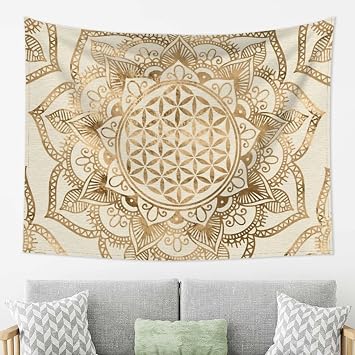 vthxloi Flower Of Life In Lotus Golds Tapestry Aesthetic Tapestries Wall Hanging For Room And Home Decorations 80 X 60 Inch