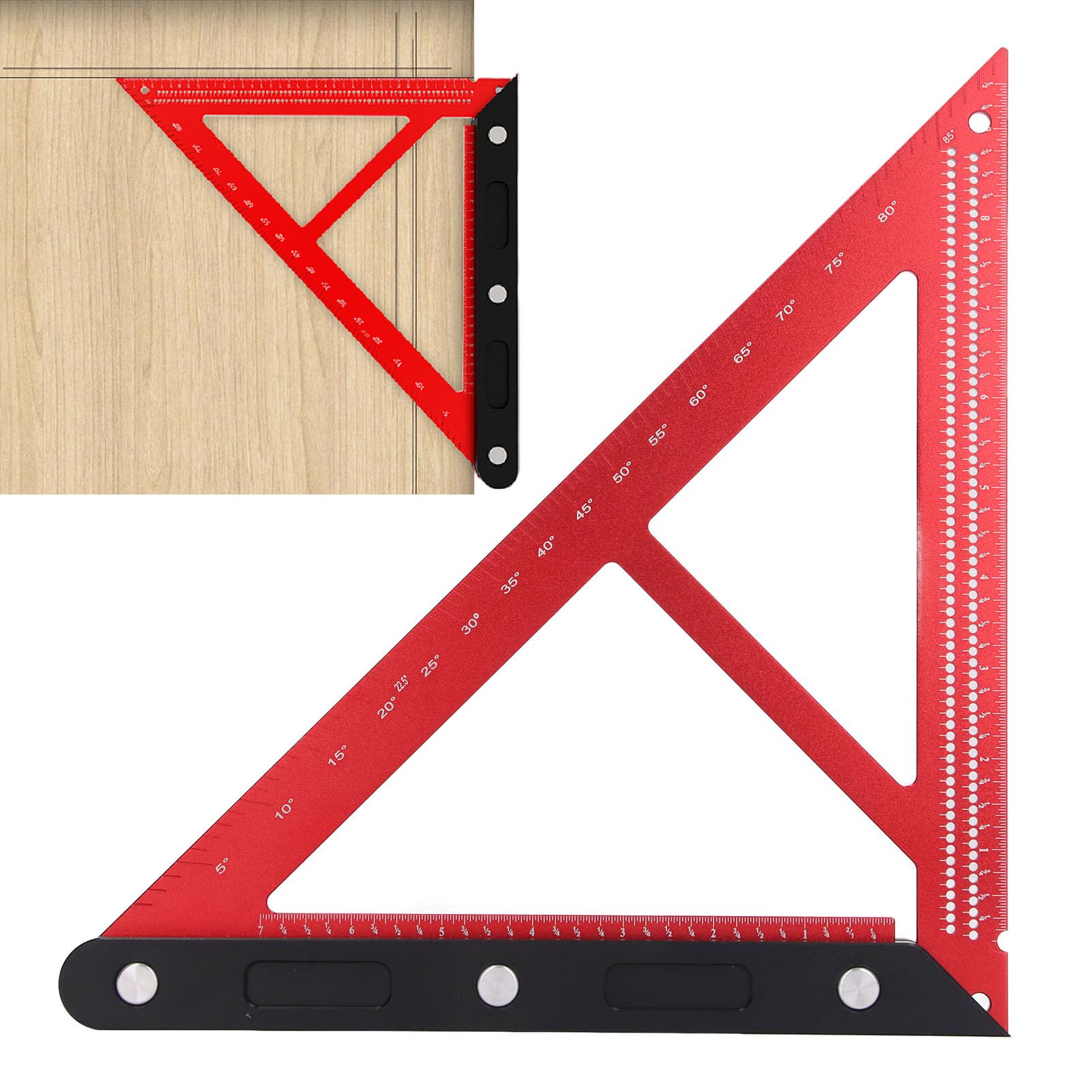Escuadra de Viga, Escuadra de Carpintero de Aleación de Aluminio, Herramienta de Ángulo Cuadrado Transparente en Escala, Regla Triangular Multifunción para Carpintería