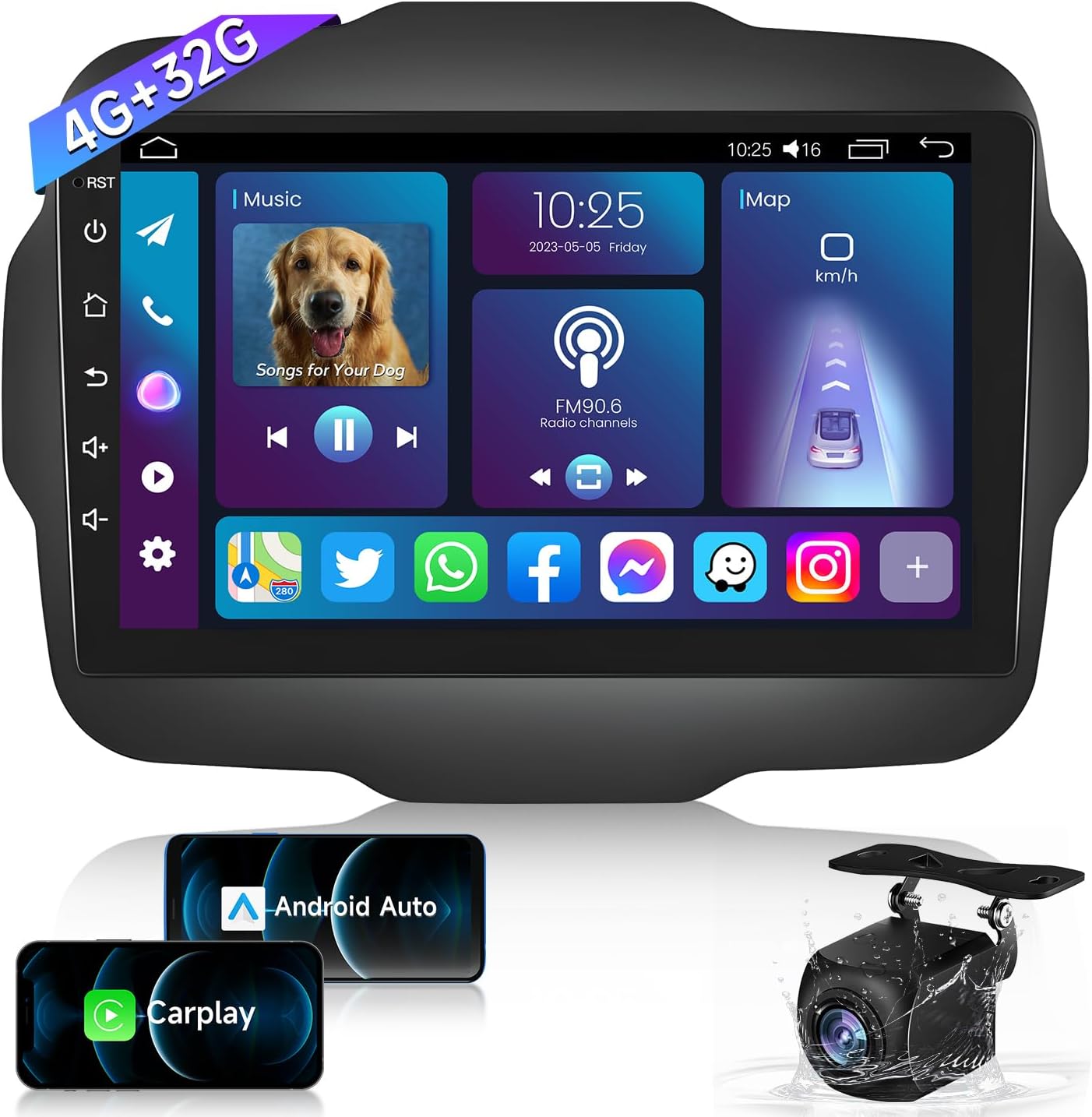 Autoradio Android 9" 4G+64G Pour Jeep Renegade 2016-2020 Avec Carplay Sans Fil