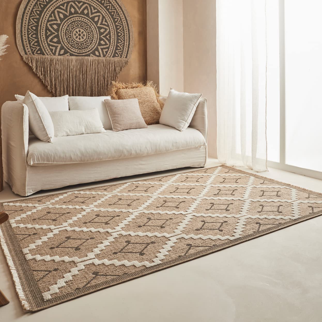 Nazar Alfombra Salón Naturaleza Aspecto Yute Chiné Diseño Moderno Estilo Boho, Alfombra para Salón, Dormitorio, Terraza, Exterior, Color Natural (9041 Negro, 120x170 cm)
