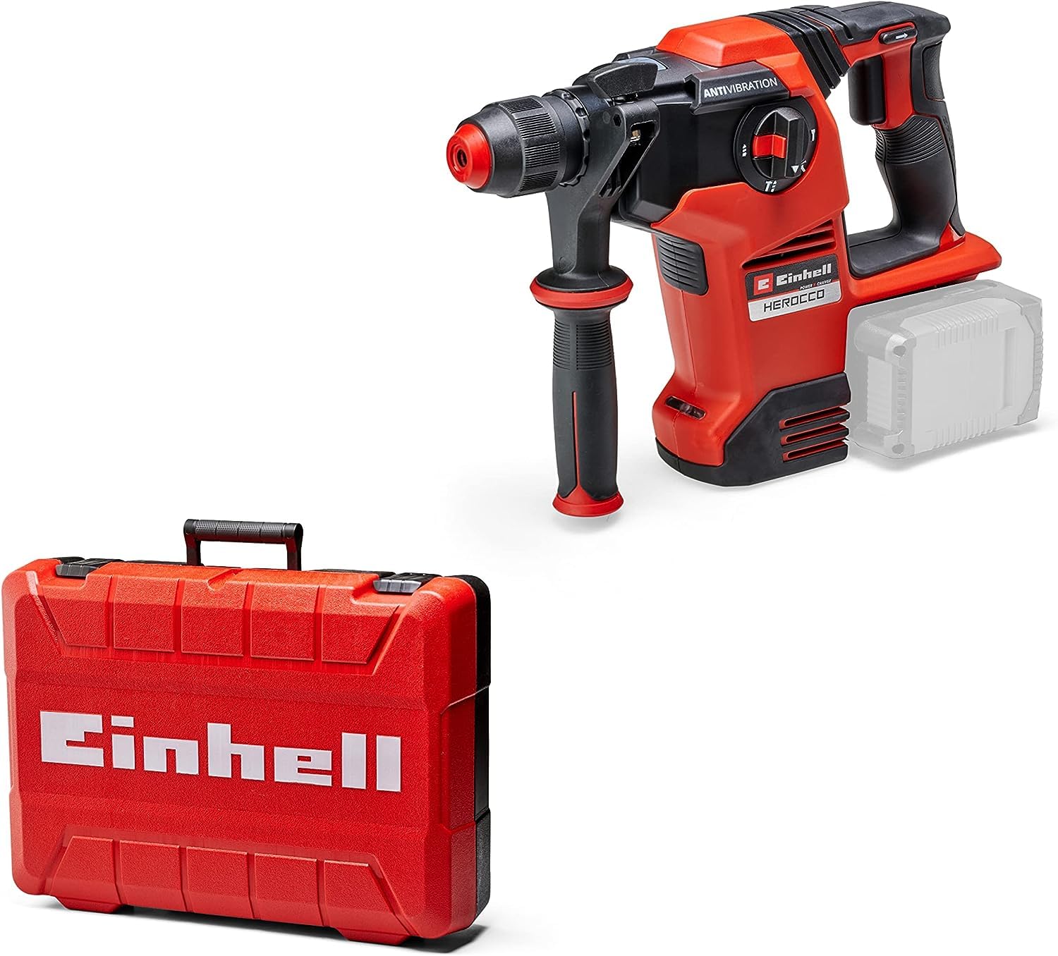 Einhell Martillo perforador con batería HEROCCO 36/28 Power X-Change (Li-Ion, 2x 18 V, Twin-Pack, 3.2 Joule, 29 Nm, motor sin escobillas, portaherramientas SDS+, incl. e-box, sin batería ni cargador)