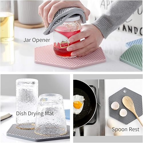 Miniatura 6 de Paquete de 4 alfombrillas de silicona para secado de platos, soporte para ollas y sartenes, antideslizante y resistente al calor, almohadillas