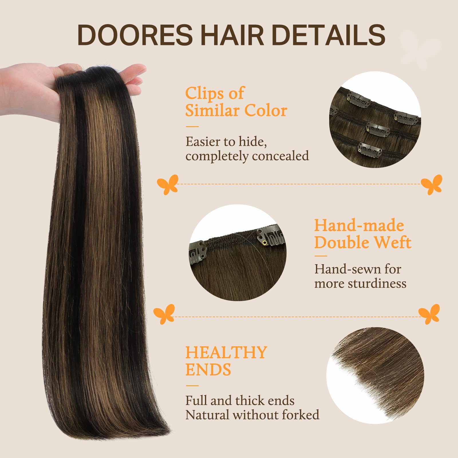 Hair Extensions Real Human Hair Balayage Dark Brown to Chestnut Brown 16Inch 95g Amazon.com : HOTBANANA Human Hair Clip in Hair Extensions  main image 2