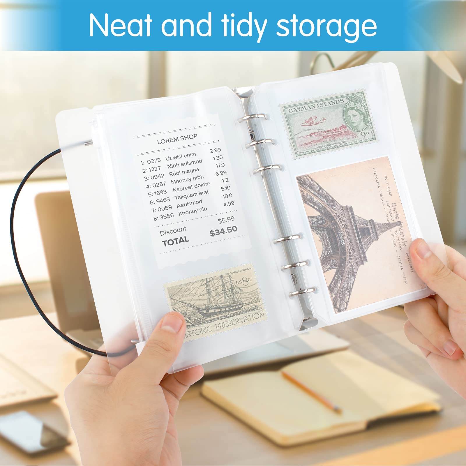 Classeur Budget A6 21 Poches – Reliure 6 Anneaux Avec 10 Poches Zippées + 10 Poches Plates Transparentes, Idéal Pour Factures, Cash & Organisation Argent