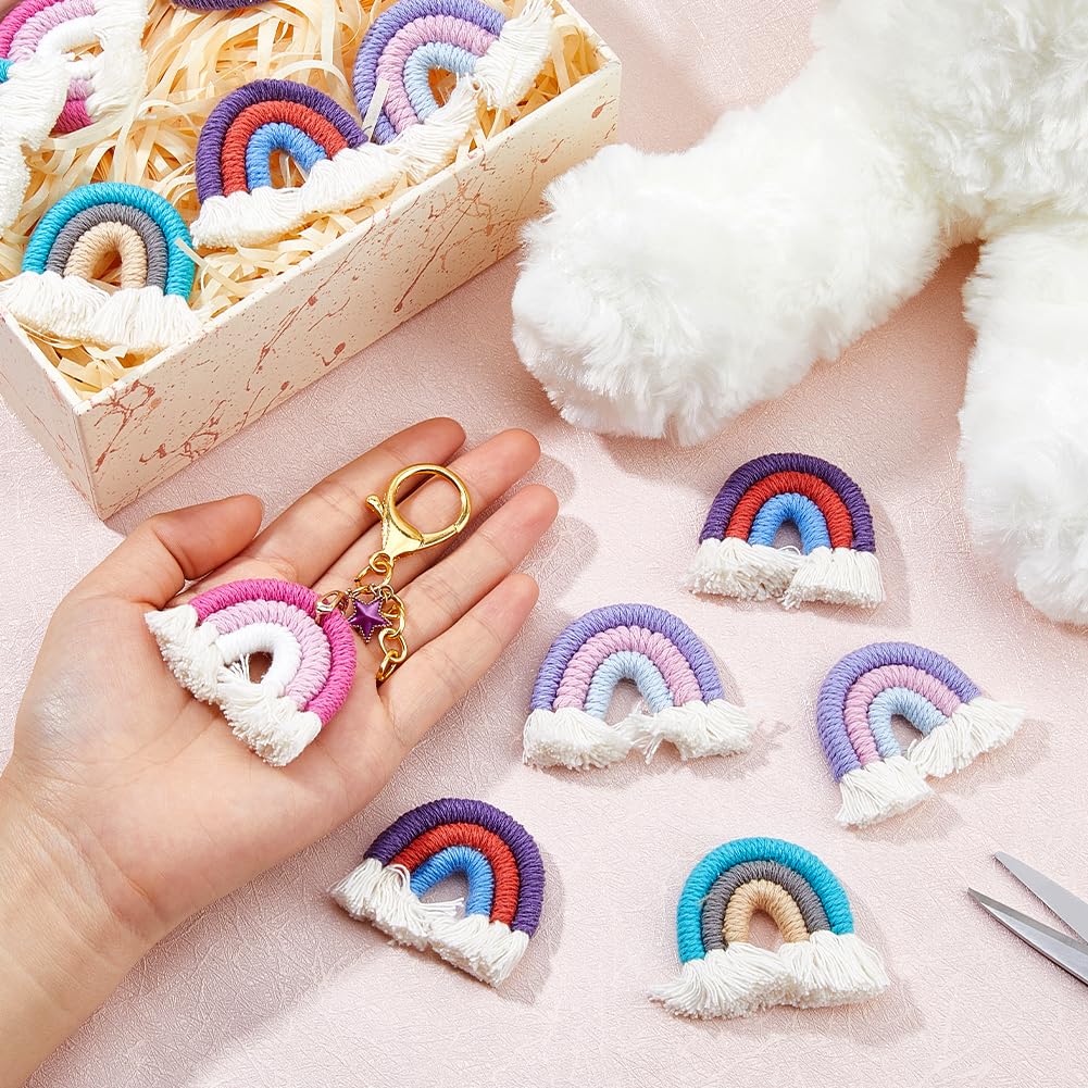 DICOSMETIC 16Pcs 4 Colors Small Macrame Rainbow Charms Rainbow Tassel Charms Colorful Boho Rainbows Charm Handmade Weaving Ornament 3.7x3.9cm Polycotton Charm for Jewekry Keychains Making - Image 3