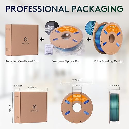 Miniatura 6 de ERYONE Filamento de seda de doble color PLA para impresora 3D de 0.069 in +- 0.001 in, filamento de coextrusión PLA brillante de 2.2 lbs (2.2