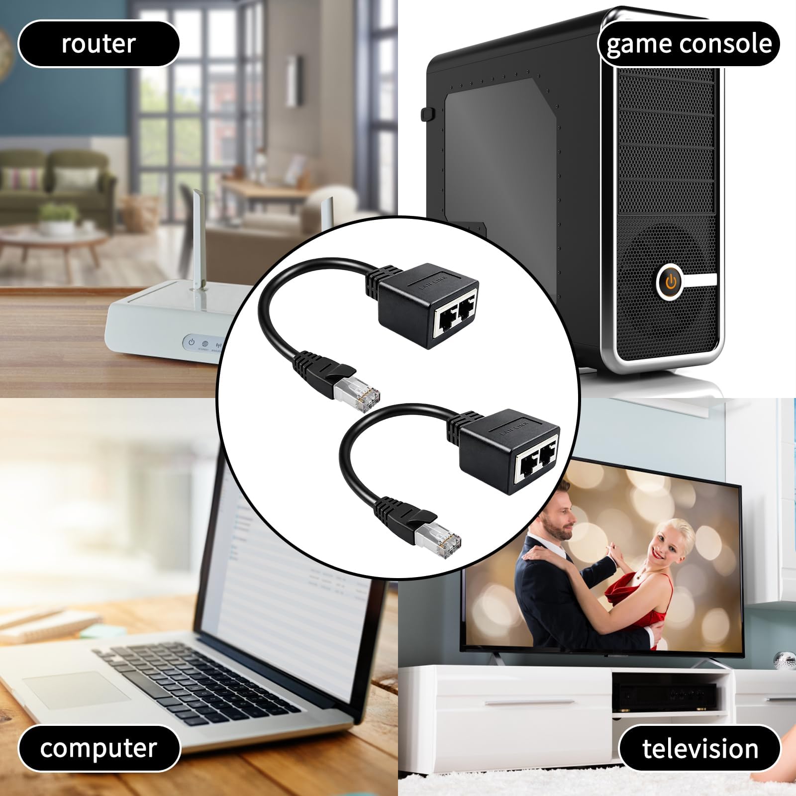 Adaptateur Répartiteur RJ45 Multiprise Ethernet 2 Pièces Compatible Cat5 Cat5e Cat6 Cat7