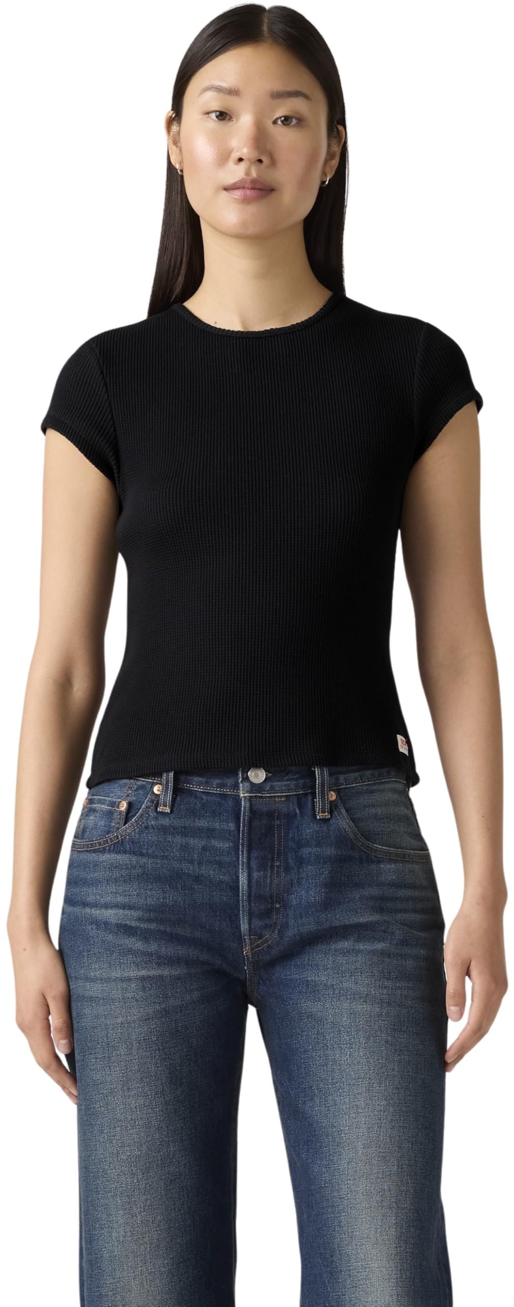 Levi's Women's Anthracite Night - Black T-Shirt Dry Goods Waffle Cap Tee Ribbed, Slim Fit, Black (Anthracite Night), M