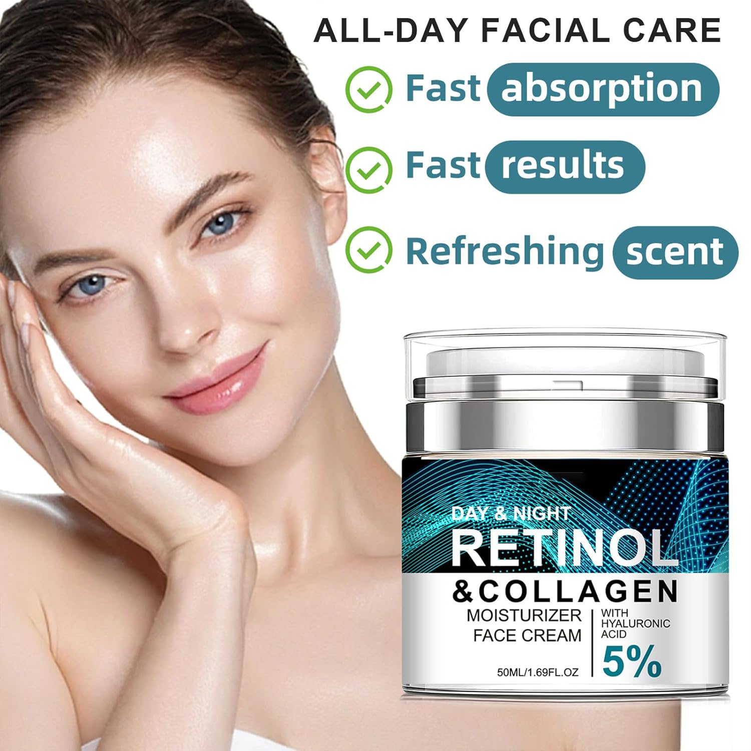 Retinol and Collagen Face Cream with 5% Hyaluronic Acid Retinol Cream for Face Anti Aging Wrinkle Reduce Fine Lines Lifting Firming Moisturizing Day & Night Facial Care Suitable for All Skin Types - Image 5