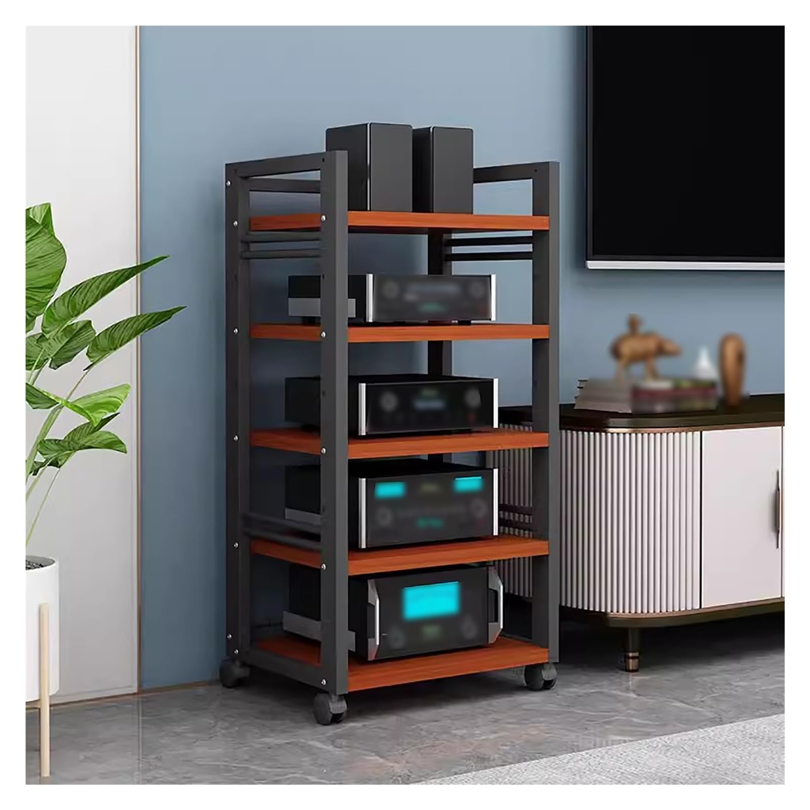 Soporte multimedia independiente de 5 niveles, entretenimiento AV para juegos, sala de estar, oficina, hotel, reproducción de discos (rojo) - Diseño elegante y ahorra espacio