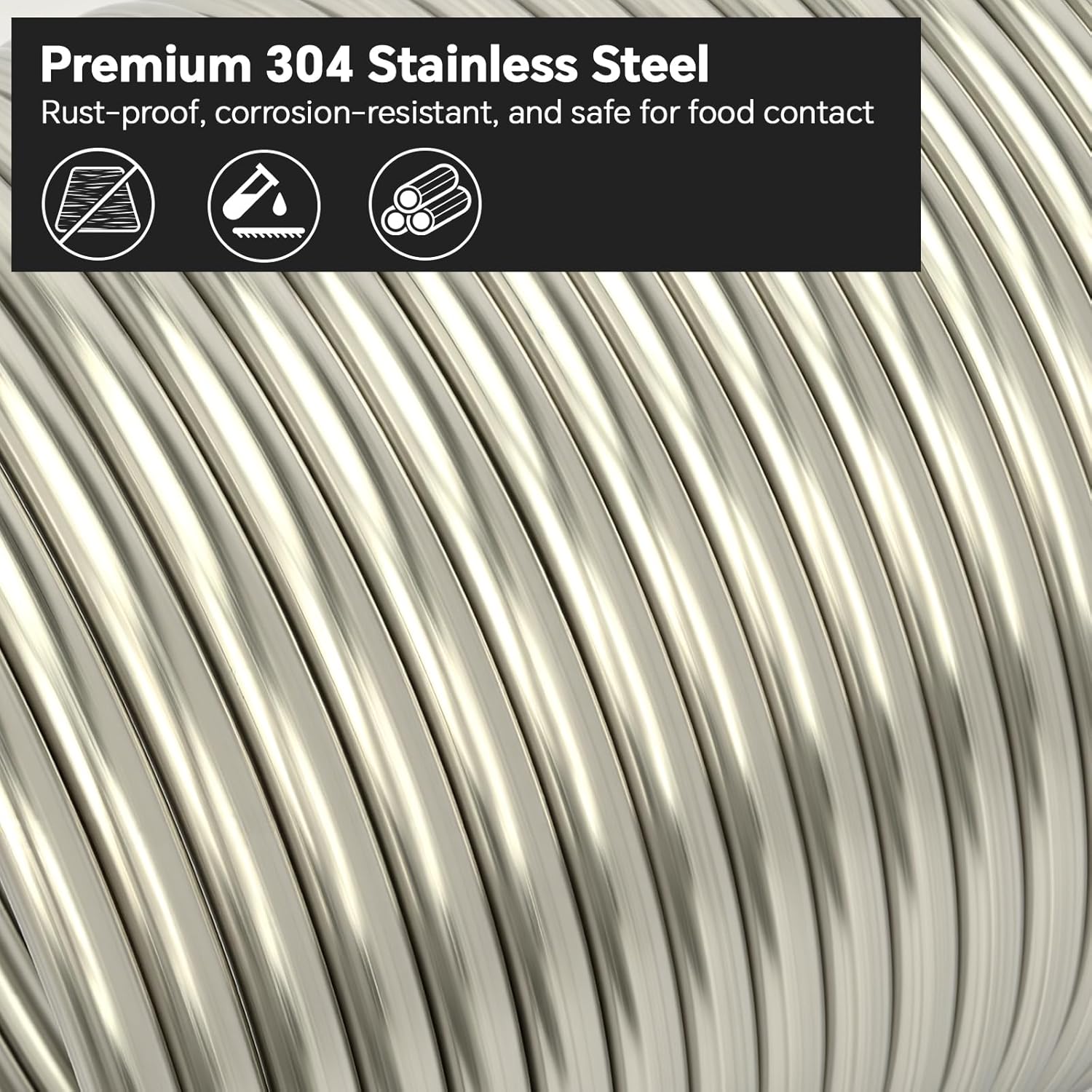 1/2" x 50Ft 304 Stainless Steel Immersion Wort Chiller - Home Brewing Cooling Coil, Fast Chill Tubing Coil for Beer Wort, Ice Bath & Water Cooler Equipment