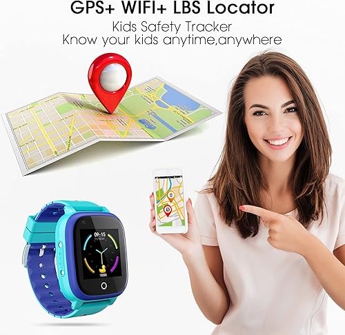 Miniatura 2 de cjc Reloj inteligente 4G para niños con rastreador GPS y llamadas, llamadas de 2 vías y chat de voz y video, alarma SOS, WiFi, impermeable, teléfono