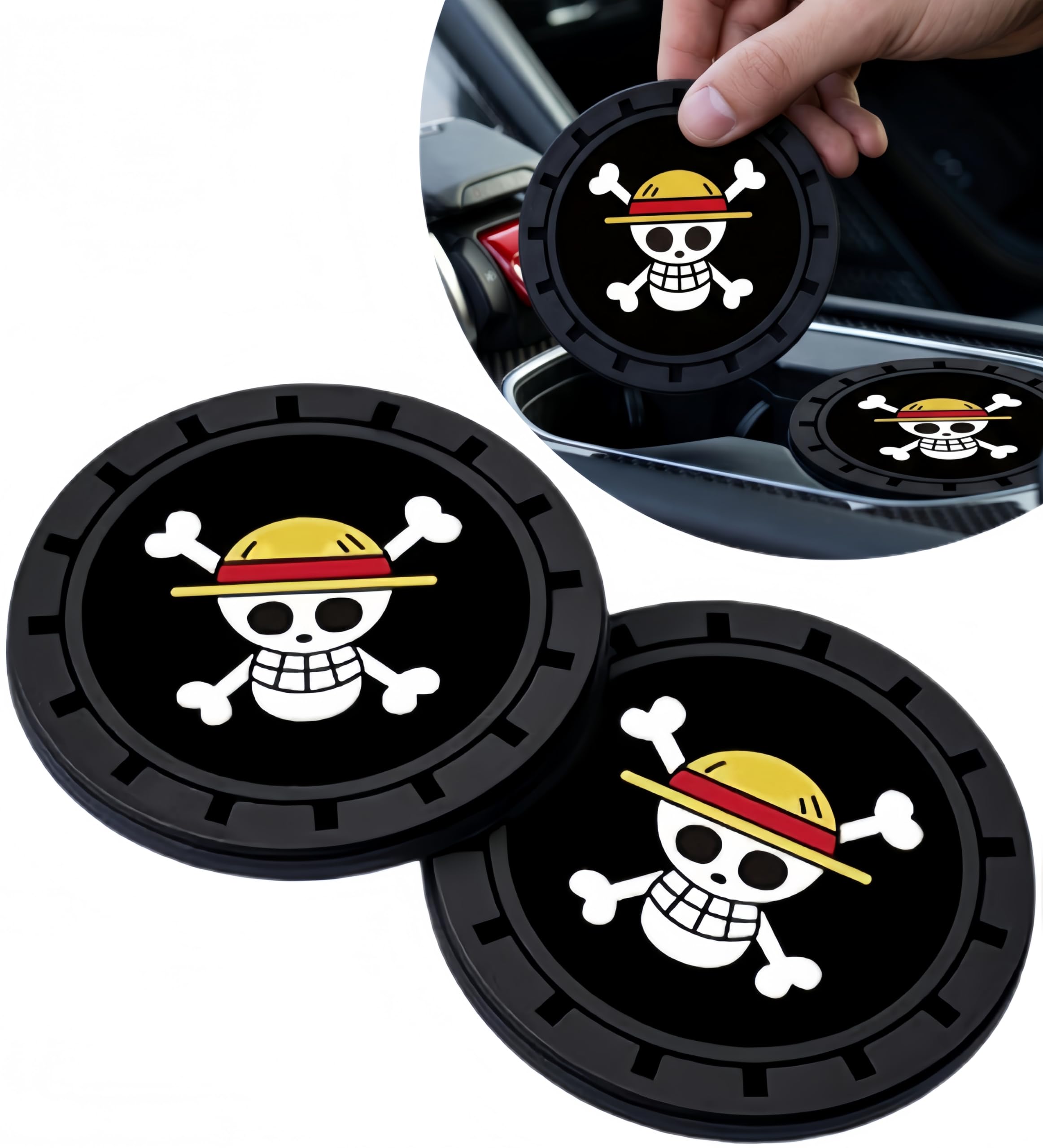 2‑Pack Car Cup Coasters, Suitable for Car Straw Hat Luffy Cup Holder Mats