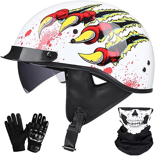 Miniatura 1 de Casco retro de motocicleta para adultos, hombres y mujeres, estilo alemán vintage, media cara, casco de calavera, casco de motocross, casco de