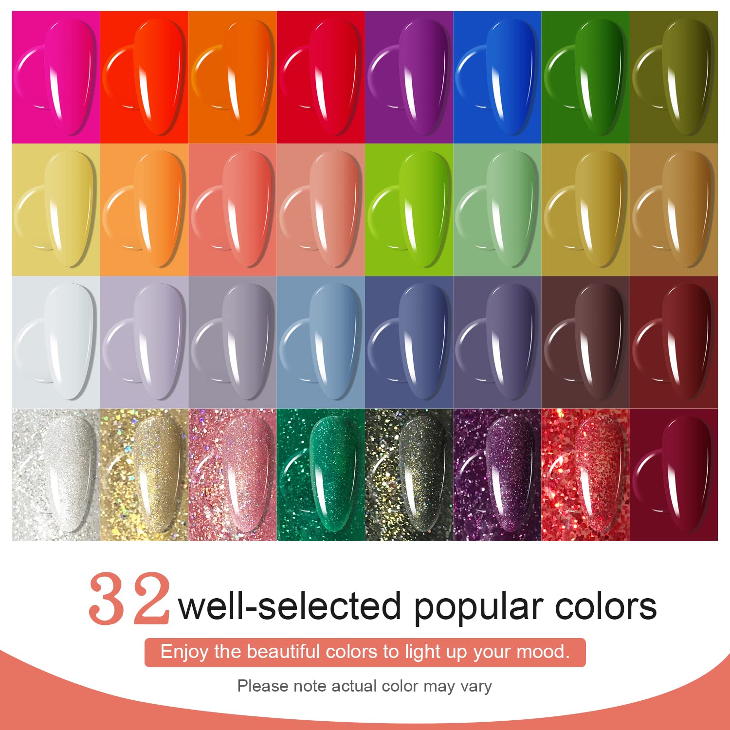 jodsone gel nail polish kit with u v light 32 colors with base coat matte glitter top coat gel nail set manicure salon tools rainbow candy a01