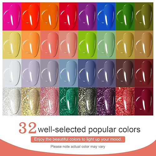 Miniatura 34 de JODSONE - Kit de esmalte de uñas de gel con lámpara ultravioleta de 32 colores, gel de uñas permanente para arte de uñas, estética u hogar, gel