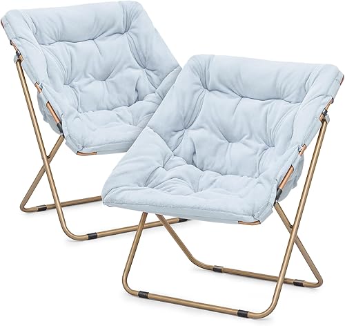 Magshion Silla plegable con platillo para adultos, cómodo asiento de lectura, asiento de piel sintética con marco de metal acolchado grueso para