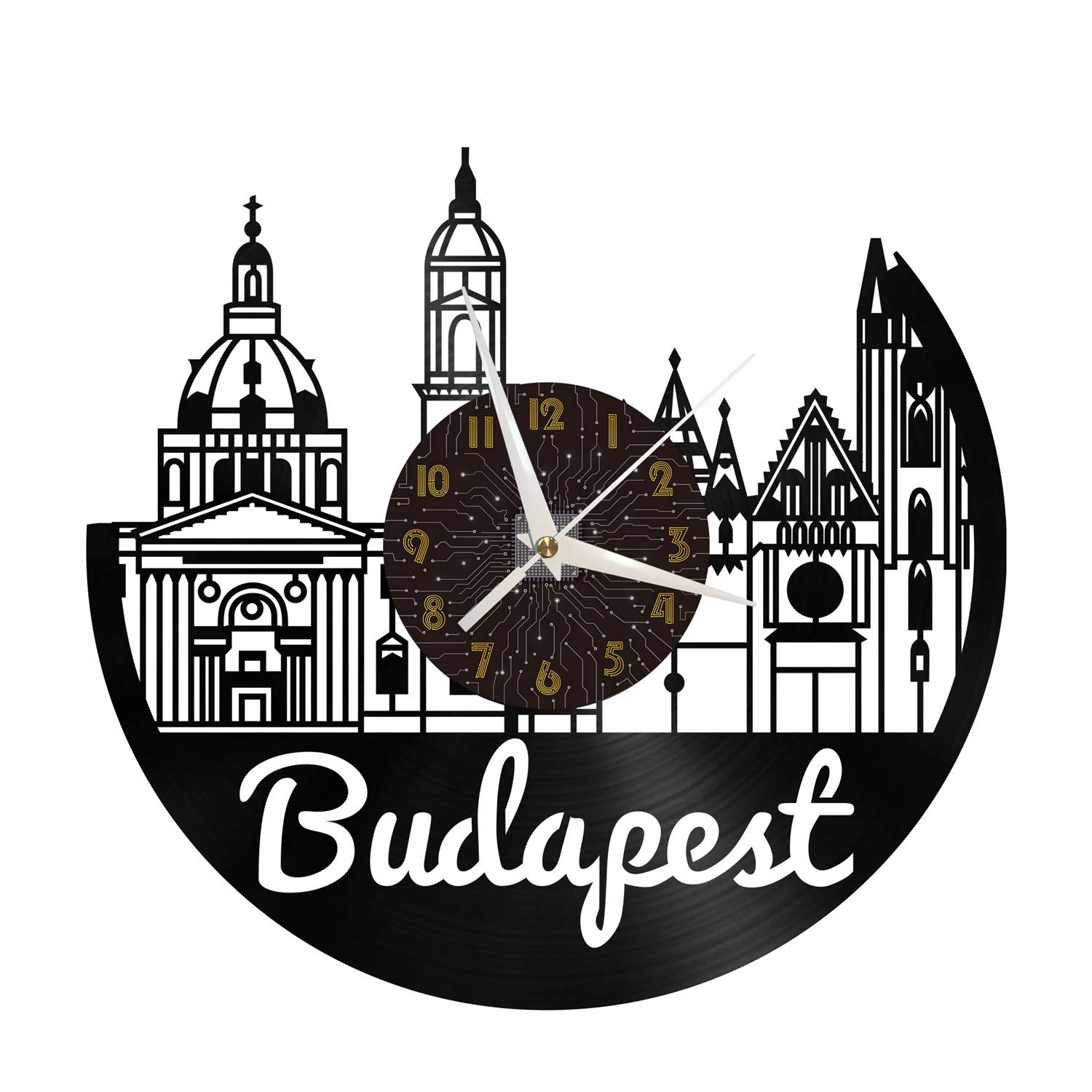 Disque Vinyle Horloge Murale 12 Pouces YHE Budapest Silencieuse