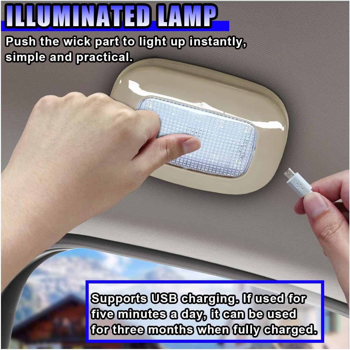 Magnetic Dome Light for Car, USB Rechargeable Wireless Dome Lamp Car Interior Ceiling Roof Lights, 10 LEDs Touch Control Map Reading Light for RV Boat Trailer Camper, No Motion Sensor (Beige)