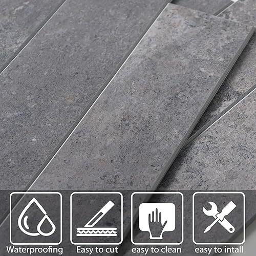 Miniatura 3 de W&S - 10 hojas para despegar y pegar para cocina, azulejos de pared de metro gris oscuro autoadhesivos, azulejos decorativos de ladrillo, azulejos
