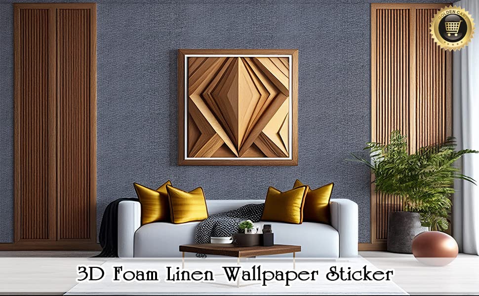 Image of Linen Wallpaper for Walls Sticker Roll (3 Pcs) I 3D Foam Wallpaper for Full Wall, Wood Furniture I Fabric Textured, Waterproof, Large (Dark Grey; 3 Pieces of 3 Meter X 0.7 Meter Each)