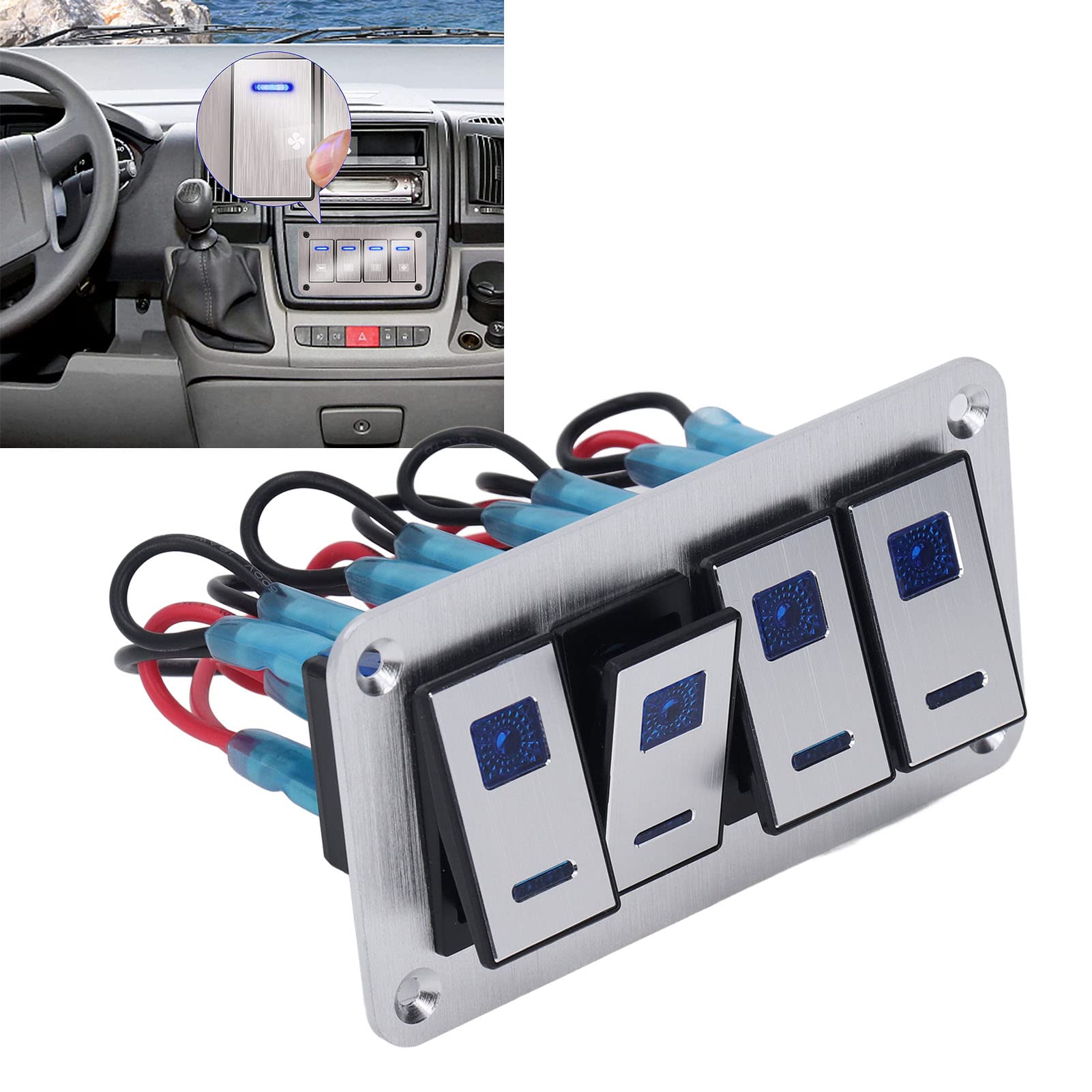 Yctze 4 Gang Rocker Switch Panel 5Pin ON OFF SPST Blue B Interruttori a Levetta Automobilistici4 Gang Rocker Switch Marine Boat Rocker Switch 4 Gang Toggle Switch