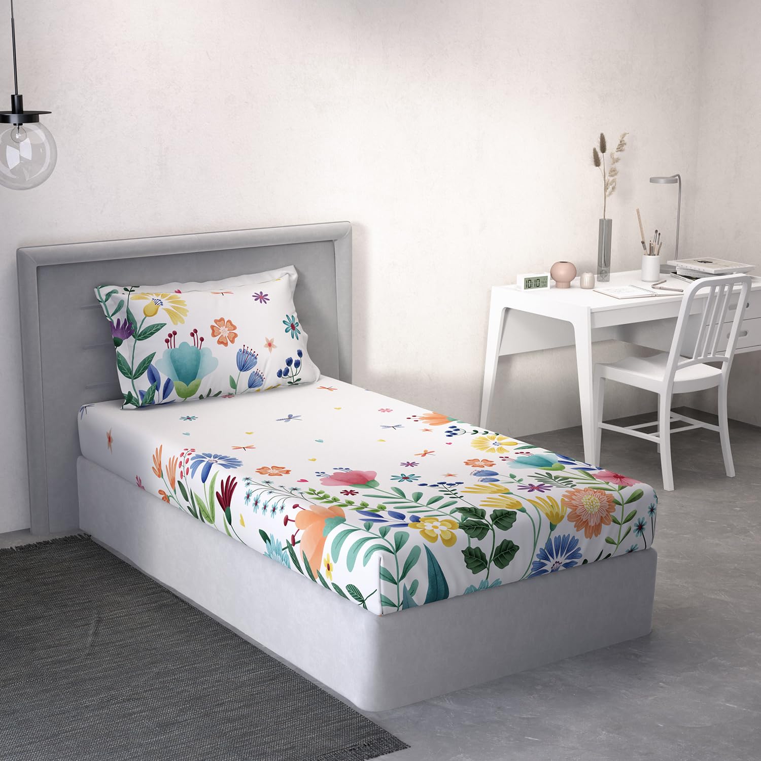 DDECOR - 100% Cotton Kids Single 144 TC Bedsheet with 1 Pillow Cover - White-picture-27