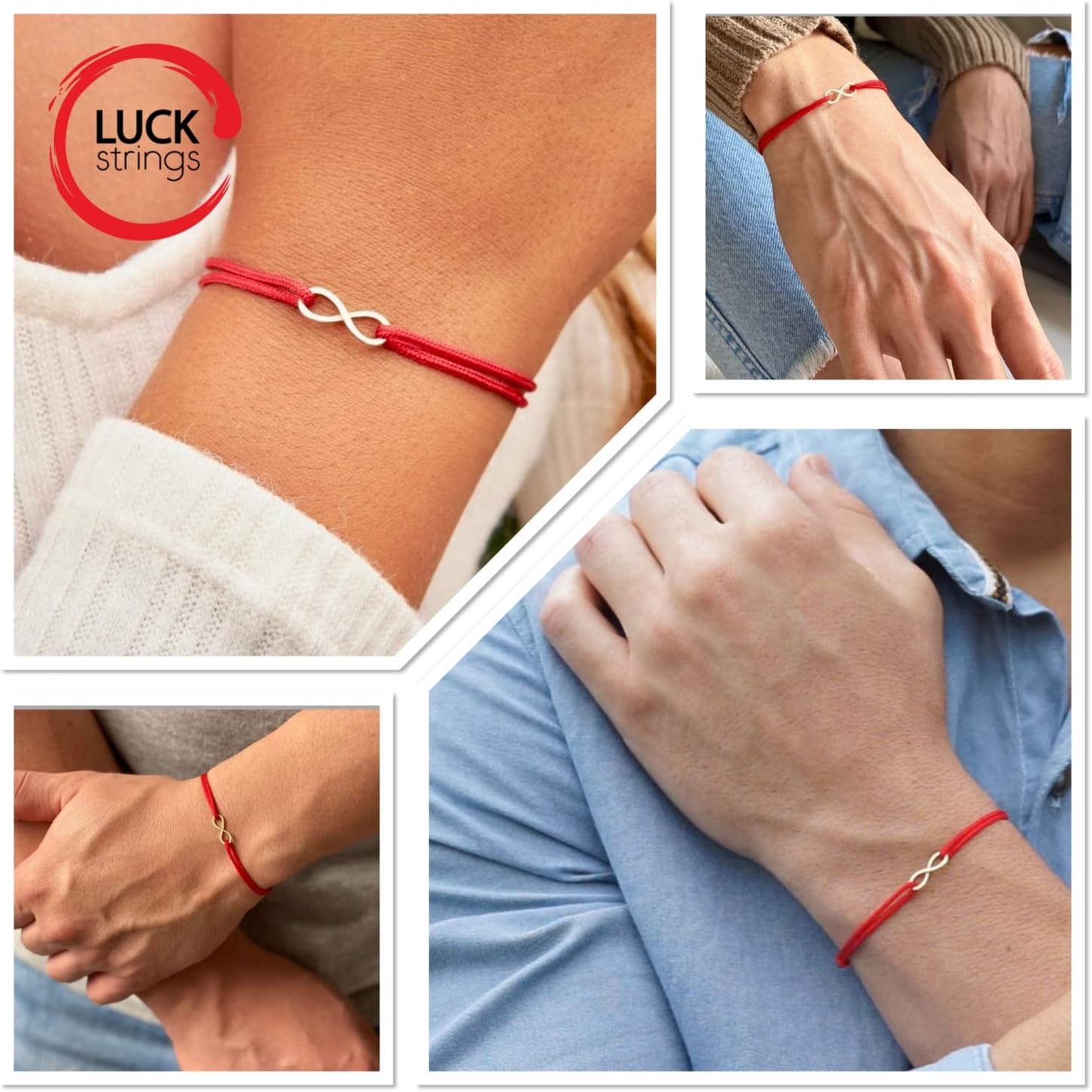 14k Solid Gold Infinity Cord Bracelet String Charm Adjustable Jewelry Unisex Rope Thread Bracelets for Women Men - Valentines Day Gift, Spiritual Protection, Eternal Love