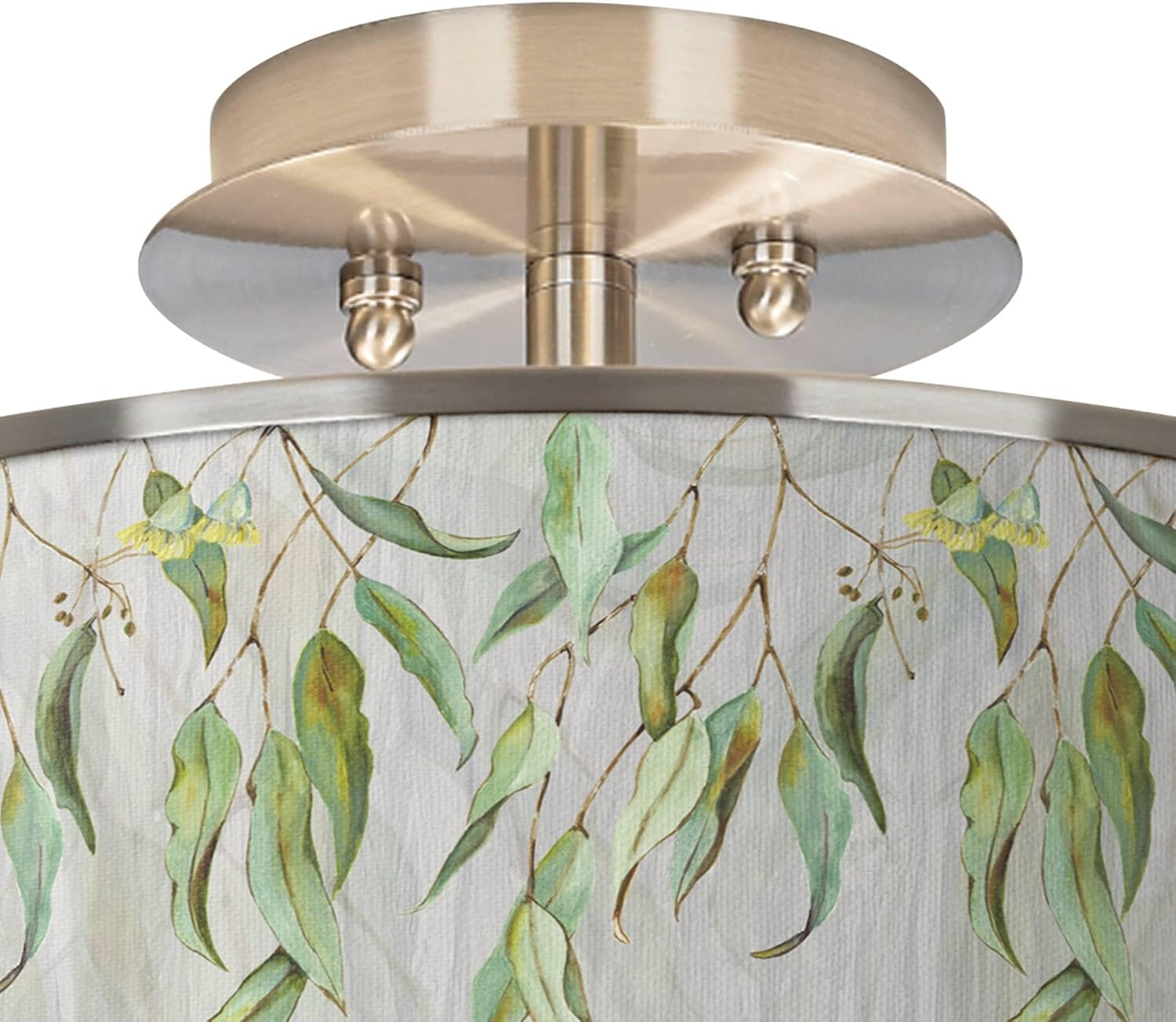 Giclee Glow 14" Farmhouse Rustic Country Semi Flush-Mount Ceiling Light Fixture Kitchen Foyer Hallway Drum Round Eucalyptus Shade LED Green Silver Brushed Nickel Finish Bedroom Bathroom Entryway