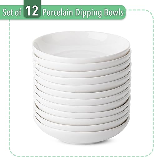 Miniatura 2 de Brew To A Tea - Cuencos de porcelana de cerámica, 3 onzas, juego de 12, blanco, estilo moderno, forma redonda, tema clásico, apto para horno,