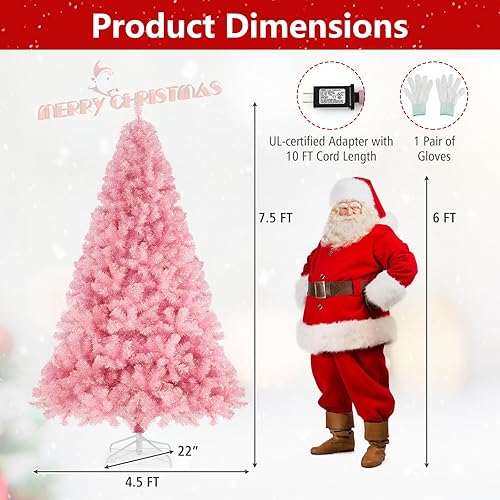 Miniatura 157 de Goplus - Árbol de Navidad artificial preiluminado de 9 pies, pino nevado articulado de PVC de alta calidad con base metálica y luces LED, decoración