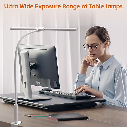 Miniatura 7 de Lámpara de escritorio LED con abrazadera, brillo ajustable que cuida los ojos, 3 modos de iluminación, luz táctil y de control remoto para oficina