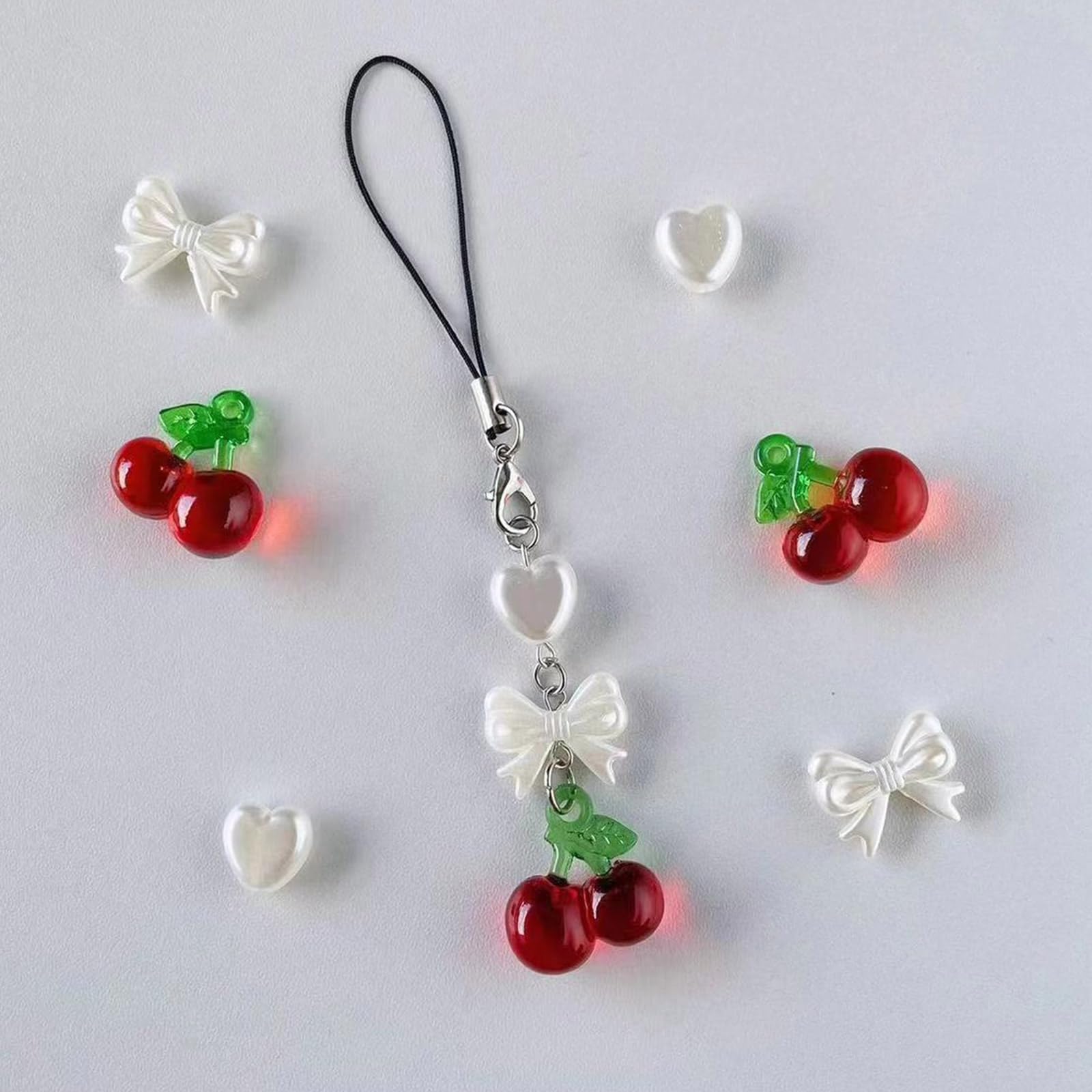 Breloque de téléphone en forme de cerise fabriquée à la main, pendentif fruit, chaîne et sangle pour sac à dos