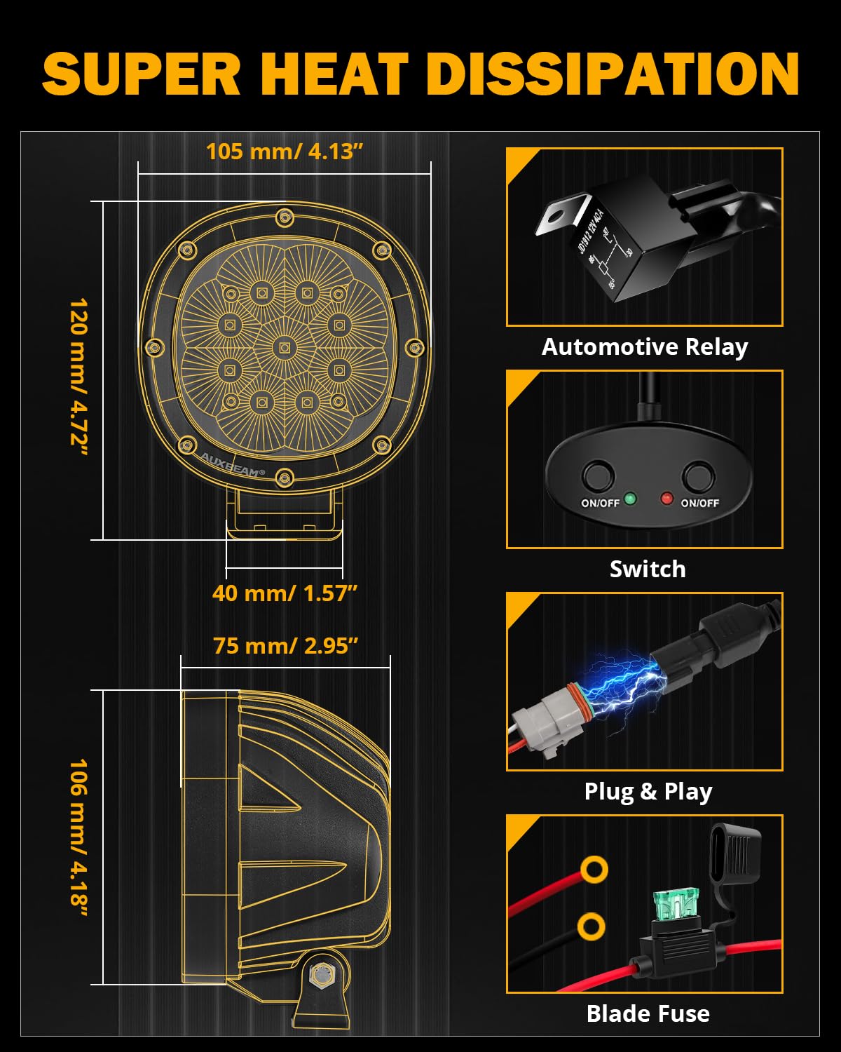 Auxbeam 4 Inch LED Offroad Lights, P4 Series 90W LED Offroad Driving Lights, Super Bright White Spot Beam Auxiliary Work Light with Wiring Harness Kit for Truck Pickup SUV ATV UTV 4x4 Jeep