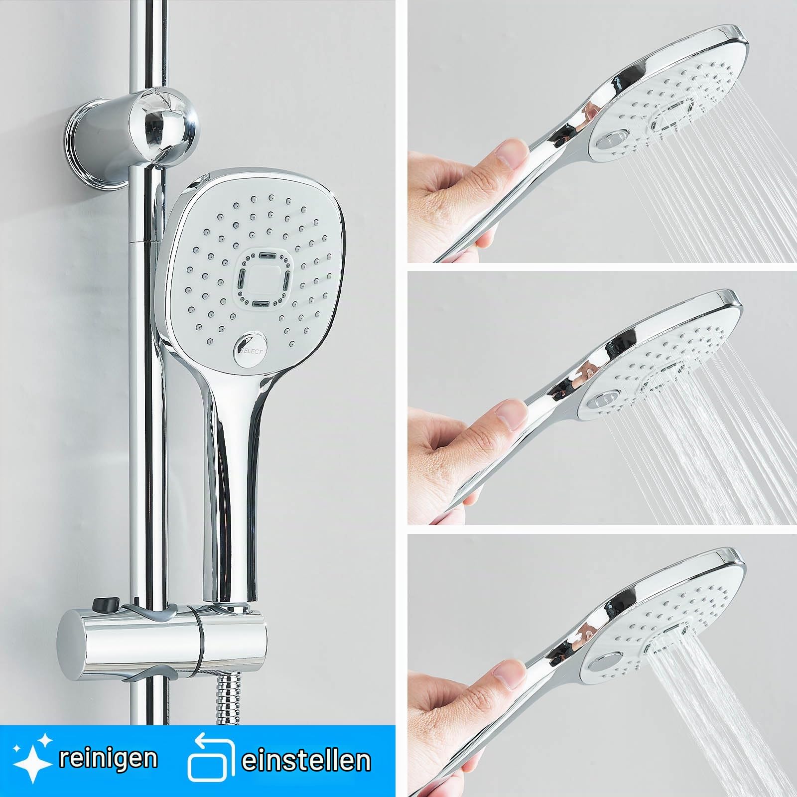 Duschsystem Chrom Höhenverstellbar Regendusche mit Regendusche Duschkopf und Handbrause Dusche Komplett für Badzimmer