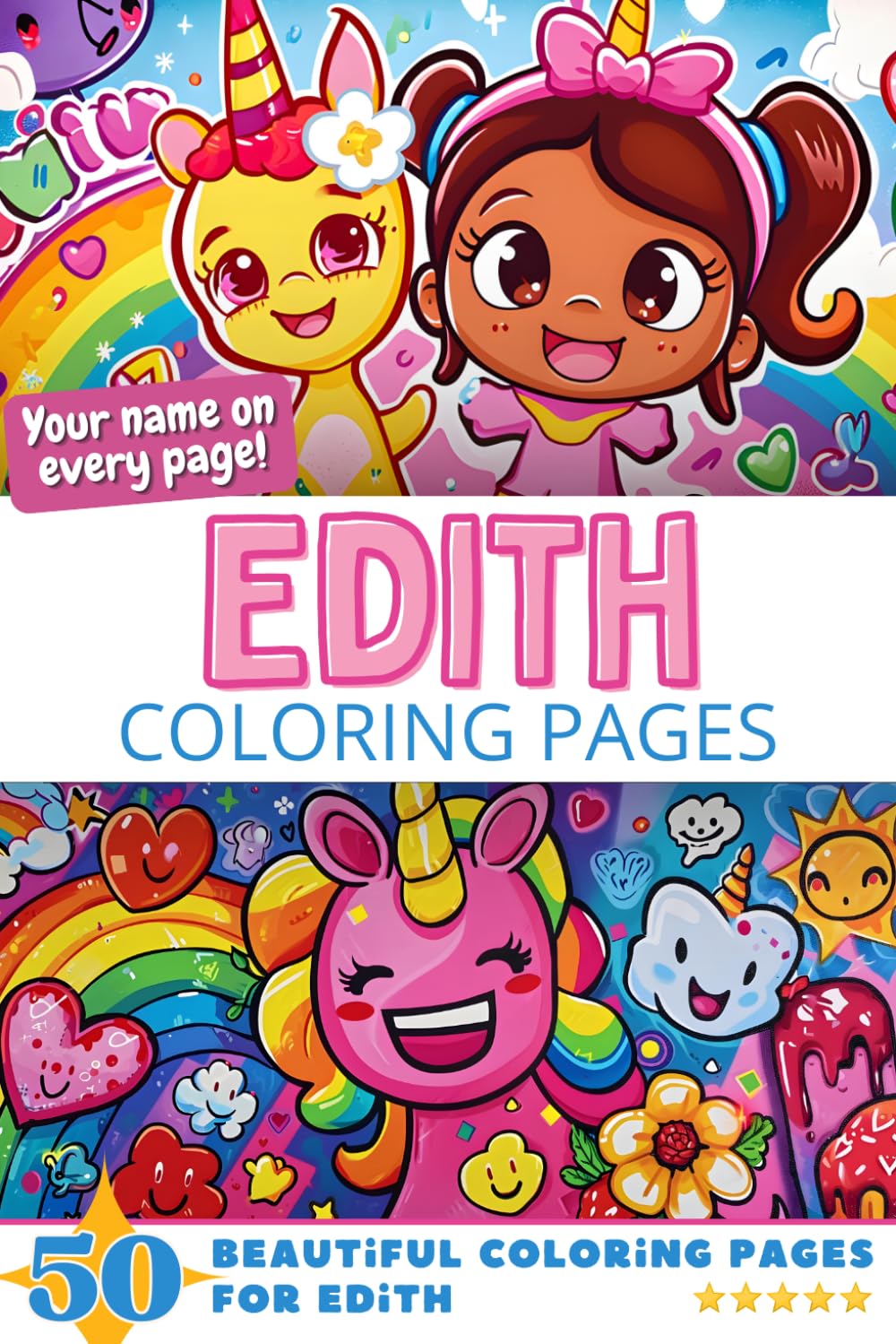 Edith Coloring Pages: Wow-Effect! Your name on every page - Edith coloring book - 6x9" - 50x Edith coloring page - Fantastic Gift