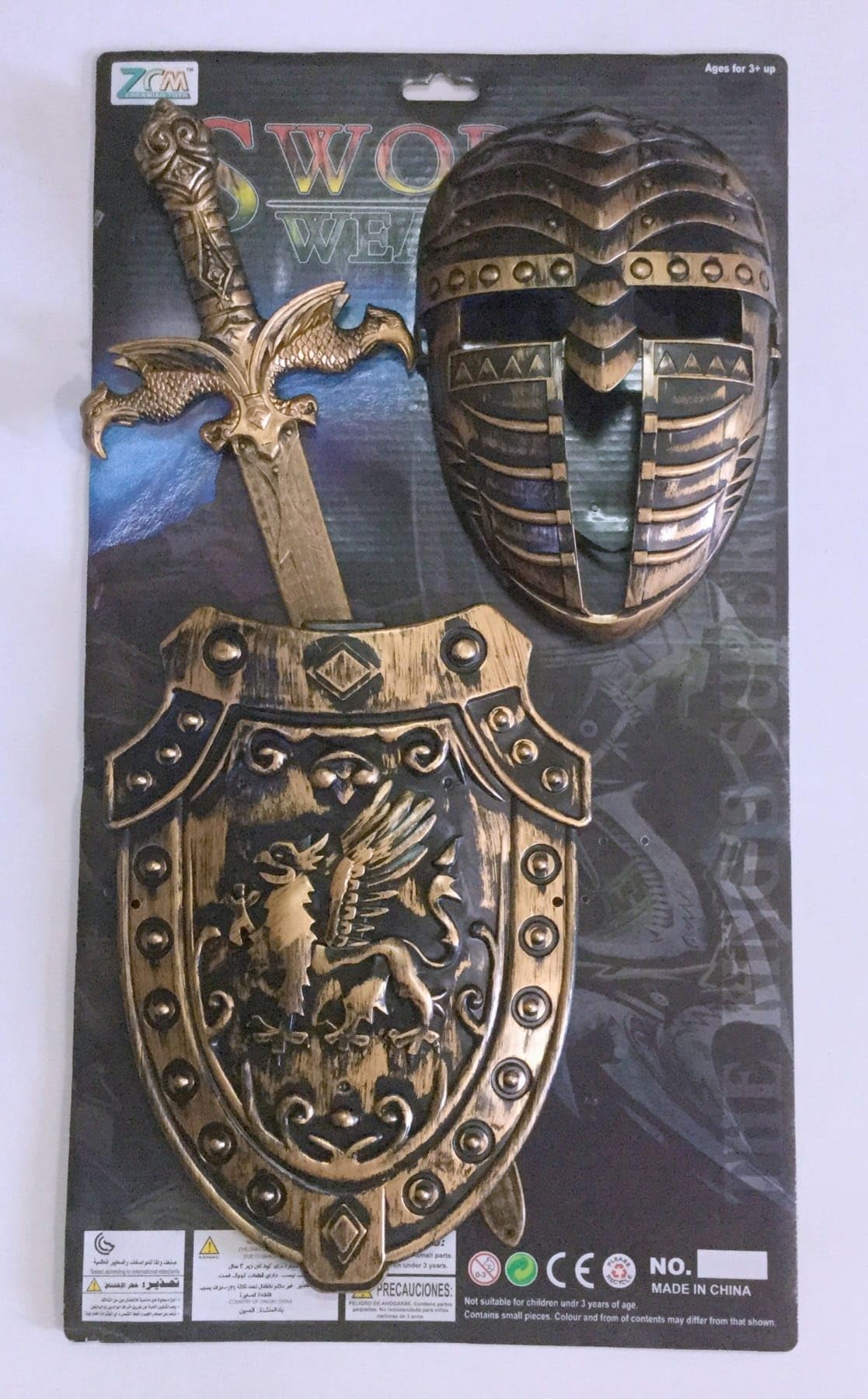 Medieval Warrior Playset with Shield, Sword and Mask, Bronze and Gold Finish, Ages 3+