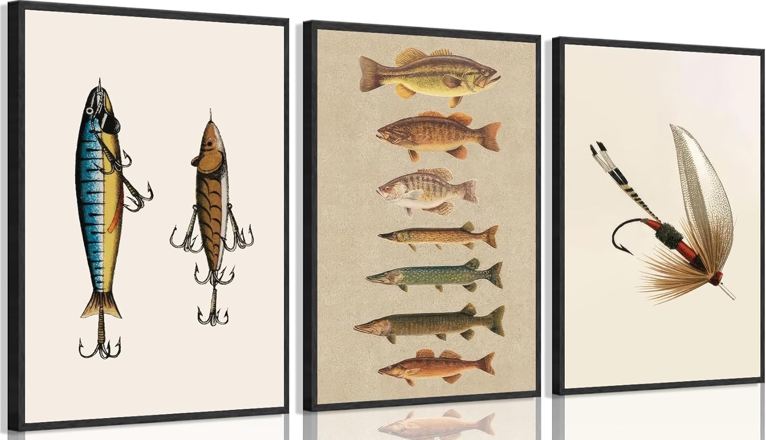 ZPJLRFC 3Pcs Vintage Fishing Canvas Wall Art Minimalism Fishing Gear Posters Artwork Fisherman Cave Painting Pictures Wall Decor for Outdoorsy Cabin Kitchen Fisherman Home Decoration 12x16in Unframed