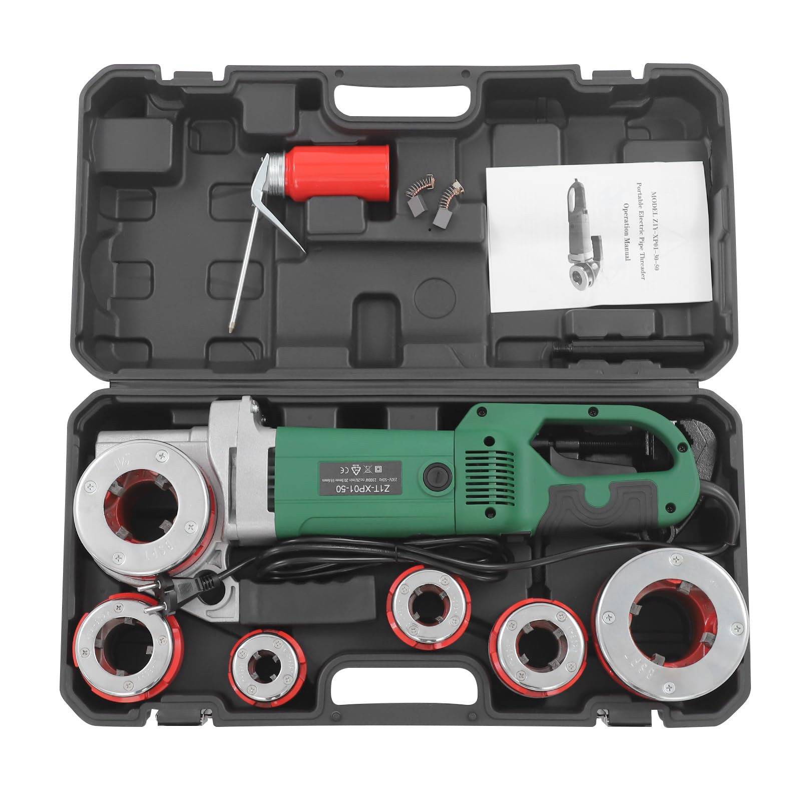 Macchina filettatrice, 230 V, 2300 W, infila tubi elettrico, set di gruppi di taglio portatile con 6 matrici (2", 1-1/2", 1-1/4", 1", 3/4", 1/2"), per tubi da 0,82-2,35 pollici