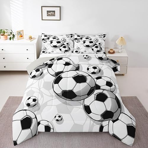 Miniatura 5 de Erosebridal Juego de ropa de cama de fútbol para niños y niñas, juego de edredón de fútbol para niños y niñas, juego de edredón dibujado a mano con