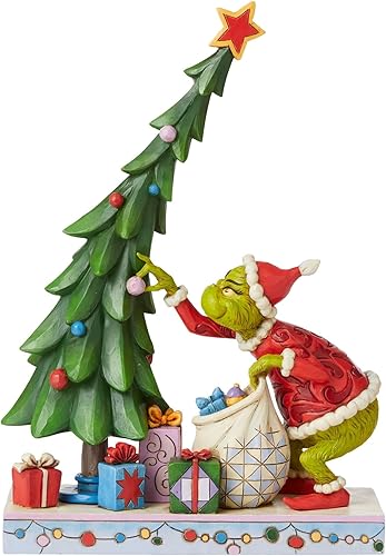 Enesco Dr. Seuss Grinch por Jim Shore - Figura decorativa para el árbol de Navidad, figuras decorativas coleccionables de resina de piedra hecha a
