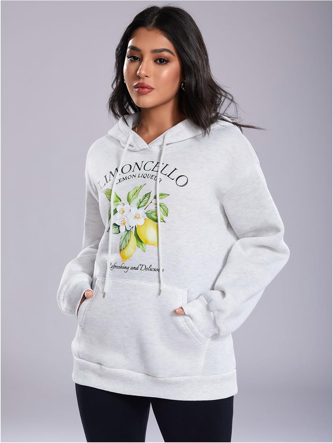 SweatyRocks Women's Drawstring Lemon Graphic Hoodies Fleece Sweatshirts Fall Fashion Pullover Sweaters - Image 3