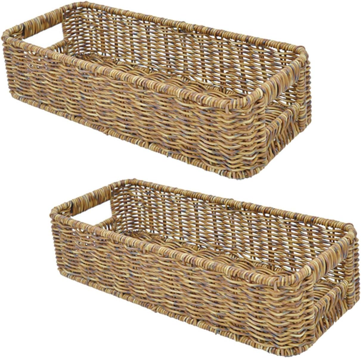 2pcs Handwoven Rattan Storage Baskets Set for Organizing Bedroom Kitchen and Bathroom Essentials Lightweight Versatile Baskets for Snacks and More