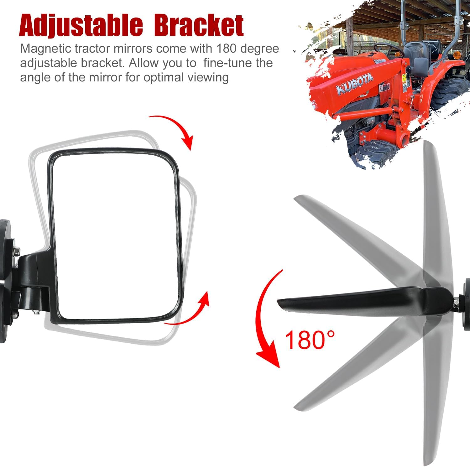 SUNPIE Mirror Side View with Magnetic Large Tractors Mirrors Compatible with John Degree, Kubota, Mahindra, Lawn Mover Universal 2 Packs Side View Mirrors Rearview