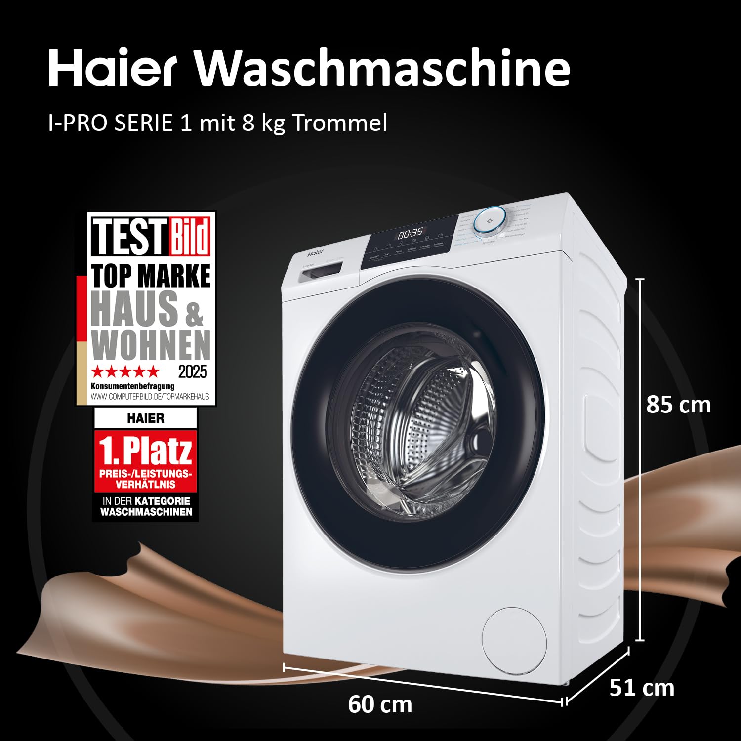 Haier I-PRO SERIE 1 HW80-BP14929 Frontlader Waschmaschine 8kg 1400 U/Min A-Effizienz Inverter-Motor